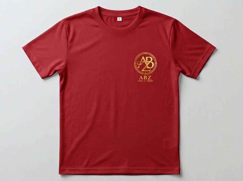 Aura By Zahid Premium Red Activewear T-Shirt with Gold ABZ Logo
